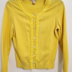 Banana Republic Yellow Ruffle Trim Cardigan